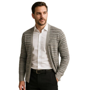 AllSaints 100% Linen Open Front Cardigan Sweater Gray Stripe Men’s L